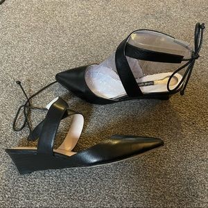 Nine West Black Leather Tie Wedges